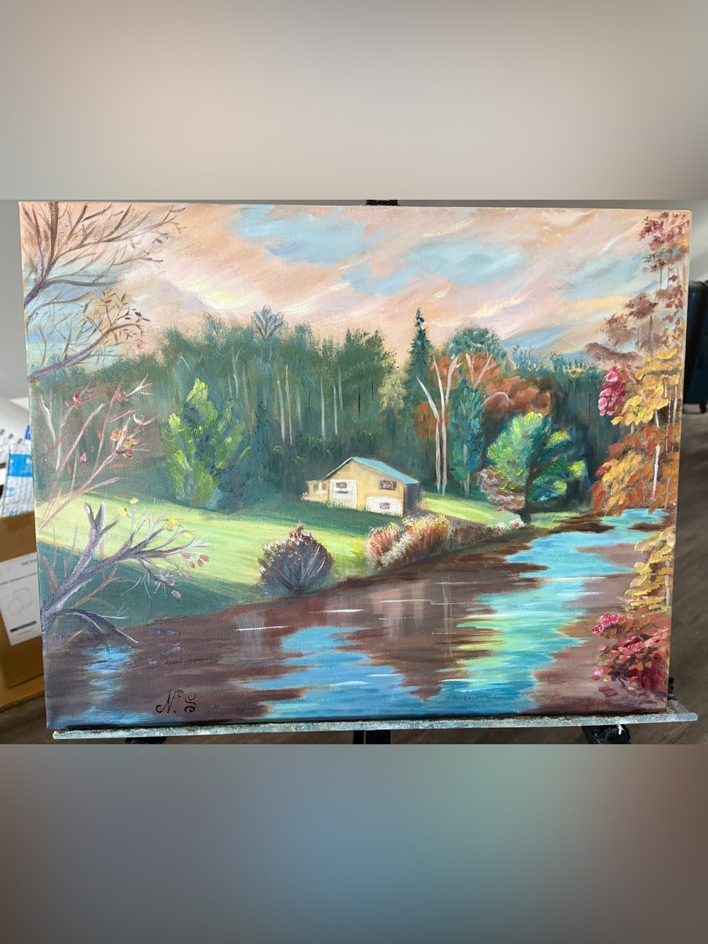 Original Landscape Wall Art - Yellow Cottage Scene